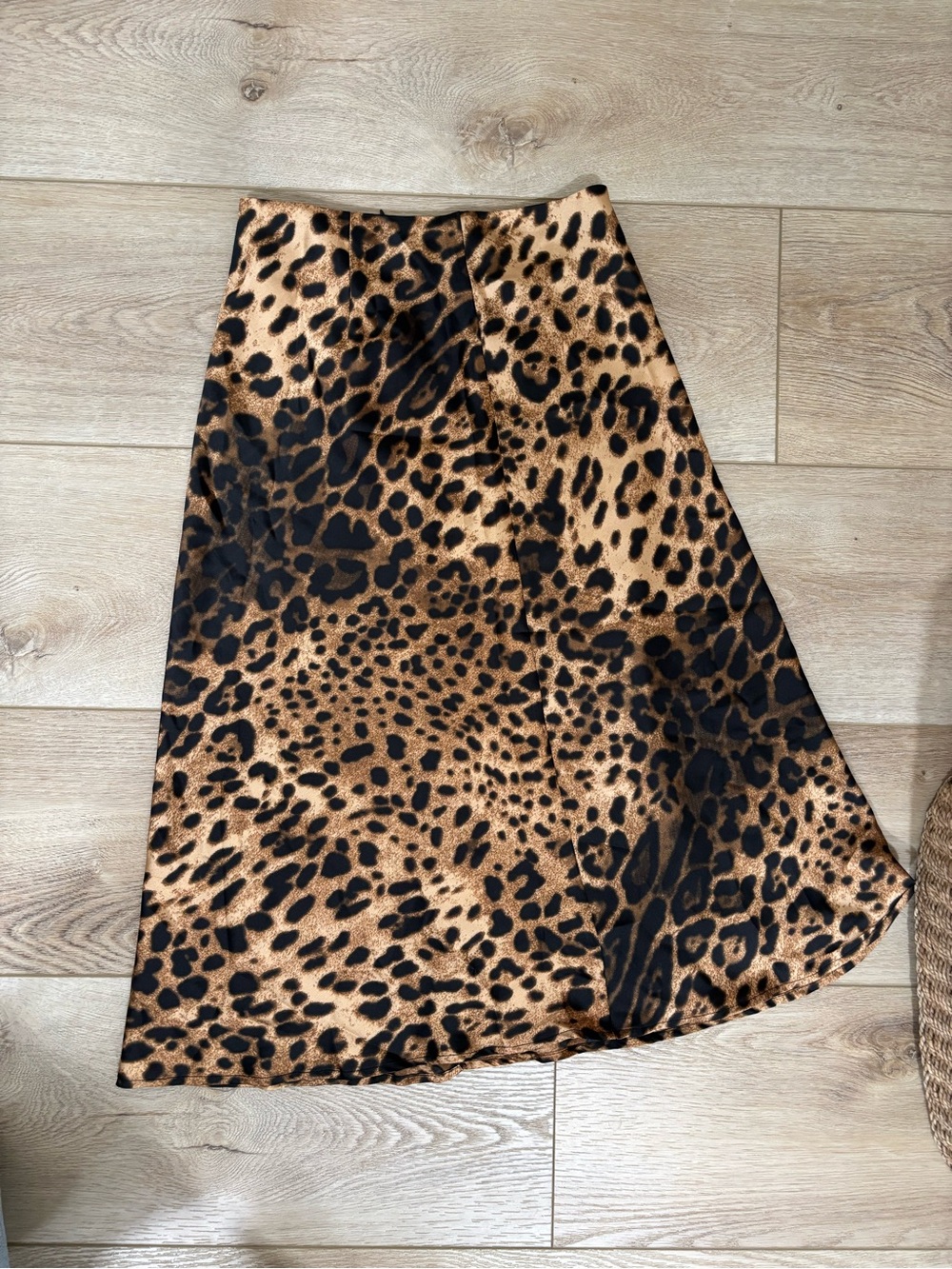 Leopard Print Satin A-Line Skirt - Brown/Black